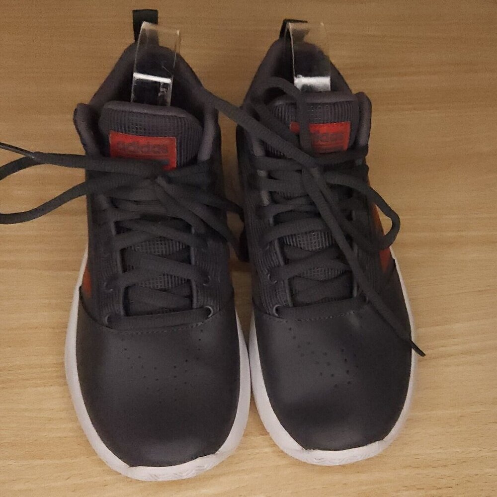 Adidas Boys Grey Red Stripe High Top Sneaker 4 1/2 - Picture 2 of 8